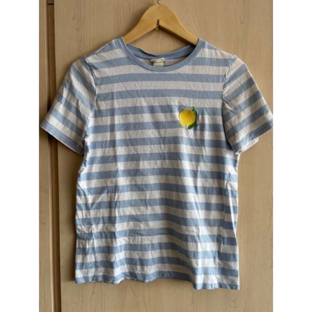 H&M Womens Striped Short Sleeve Embroidered Lemon Tee Shirt Size‎ Small S